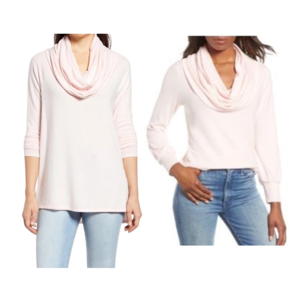 Gibson Convertible Neckline Cozy Fleece Tunic In Lotus Pink Size XXS